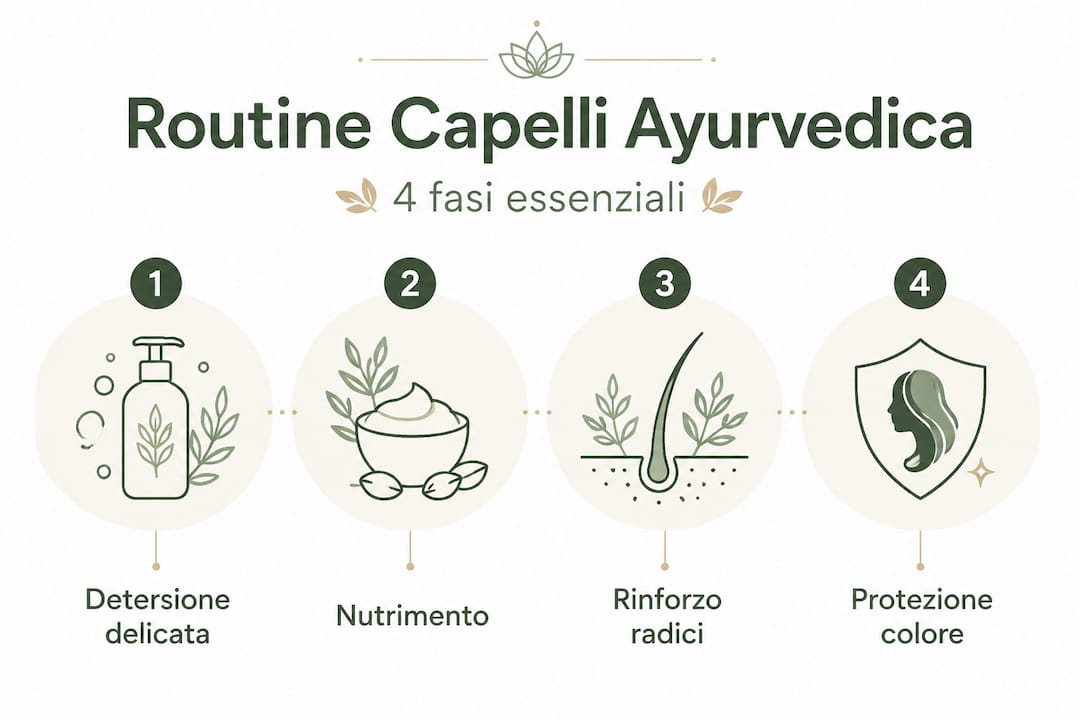 Scopri tutti i passaggi della hair care routine ayurvedica in questa infografica