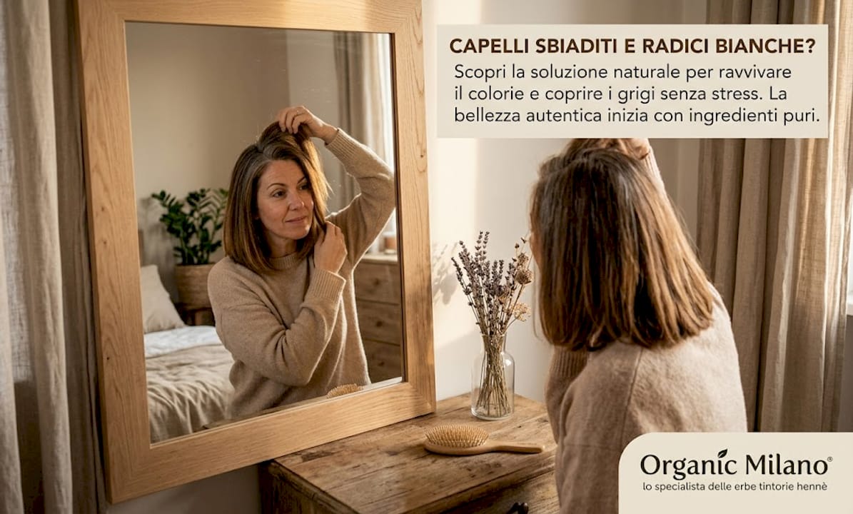 Donna che controlla la ricrescita dei capelli per vedere se il colore sta sbiadendo.