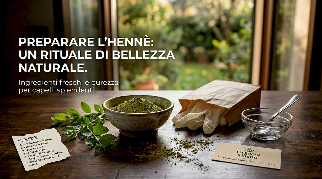 Tutti gli ingredienti naturali per preparare l’henné disposti su un tavolo