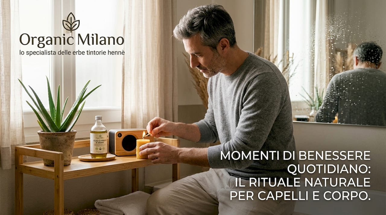 Un uomo si dedica a creare un’atmosfera rilassante per prendersi cura dei suoi capelli.