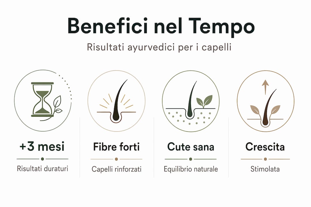 Infografica con dati e curiosità sui benefici del trattamento ayurvedico per i capelli