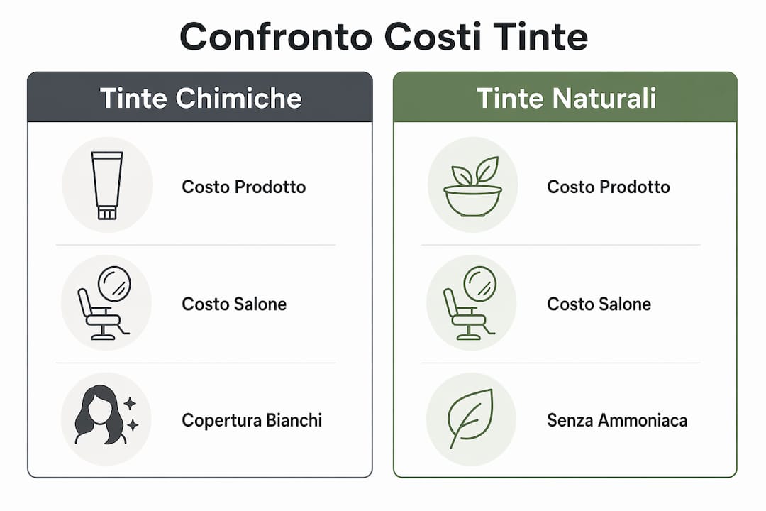 Confronto visivo dei costi tra colorazioni chimiche e naturali