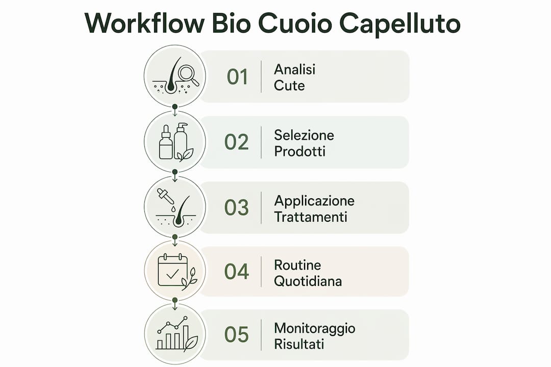 Infografica che illustra le principali fasi del processo biologico del cuoio capelluto
