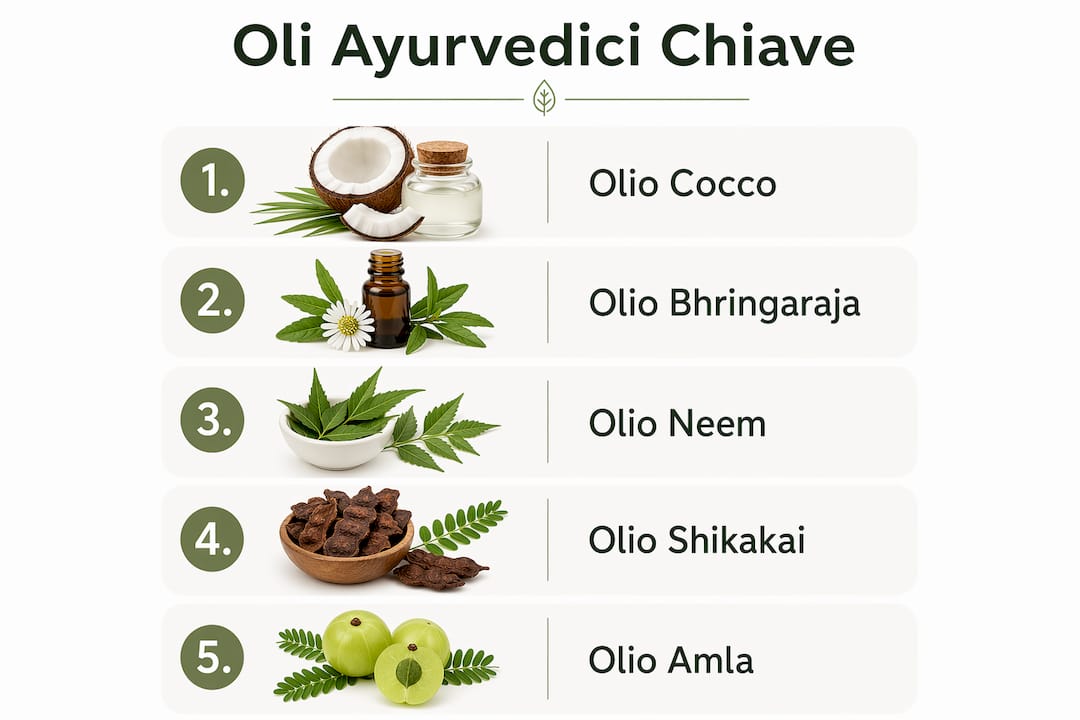 Infografica: benefici degli oli ayurvedici per la salute dei capelli