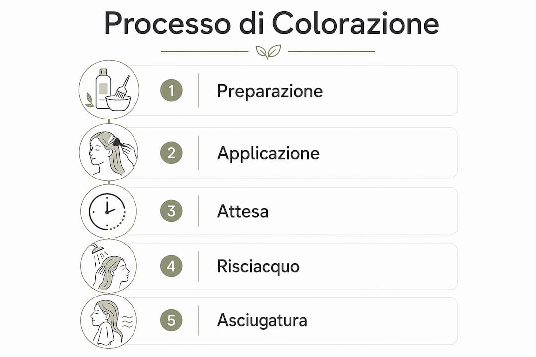 Infografica dedicata ai principali step della colorazione naturale dei capelli
