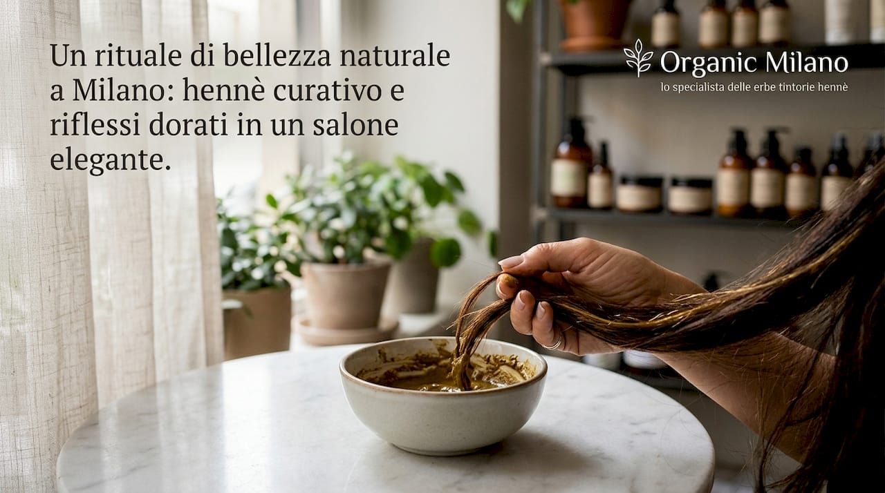 Preparazione dell’henné e test su una ciocca di capelli in laboratorio