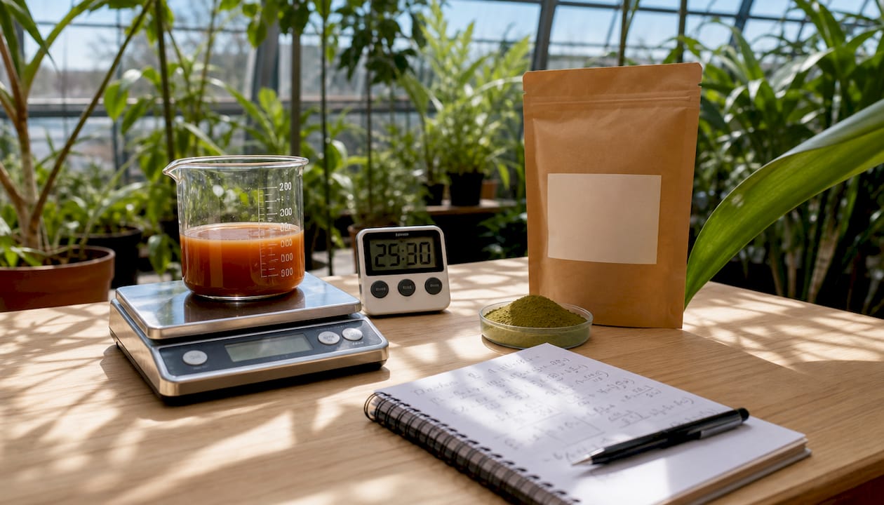Esperimento in laboratorio: utilizzo di bilancia e becher per l’estrazione del lawsone.