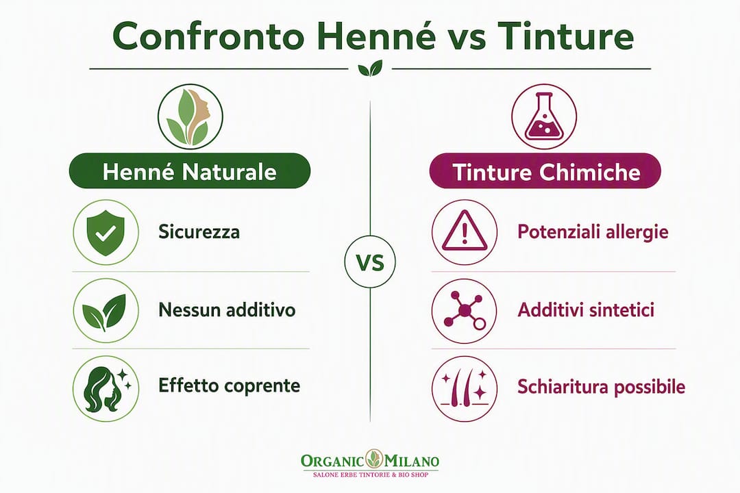 Infografica: differenze a colpo d’occhio tra henné naturale e colorazioni chimiche