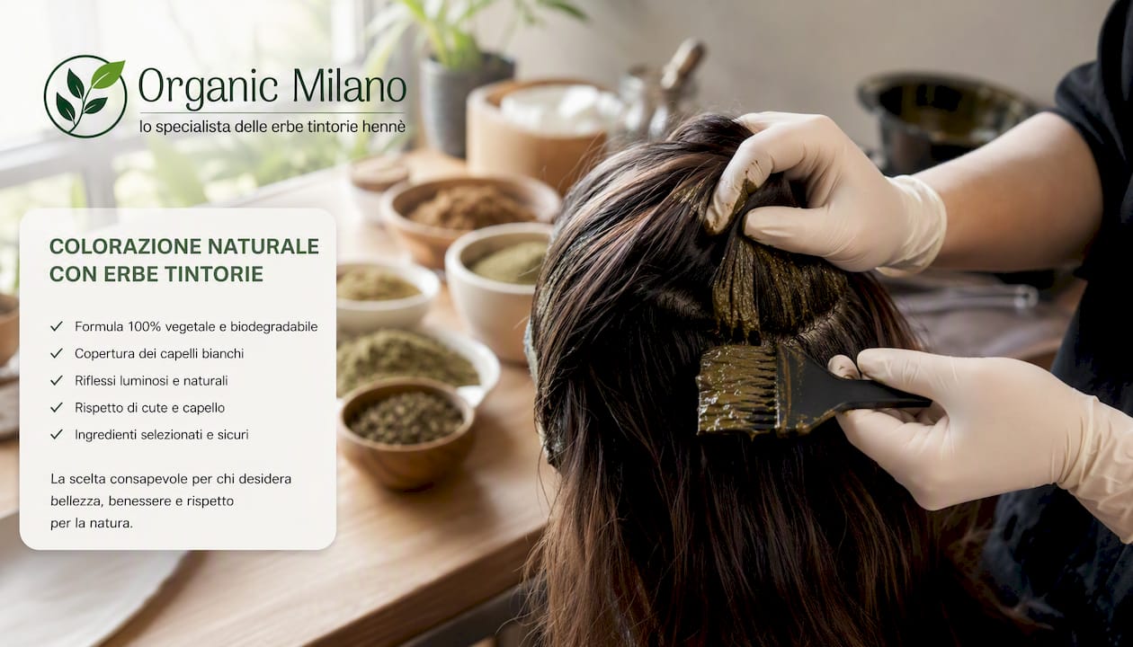 Hands applying a natural, plant-based hair dye