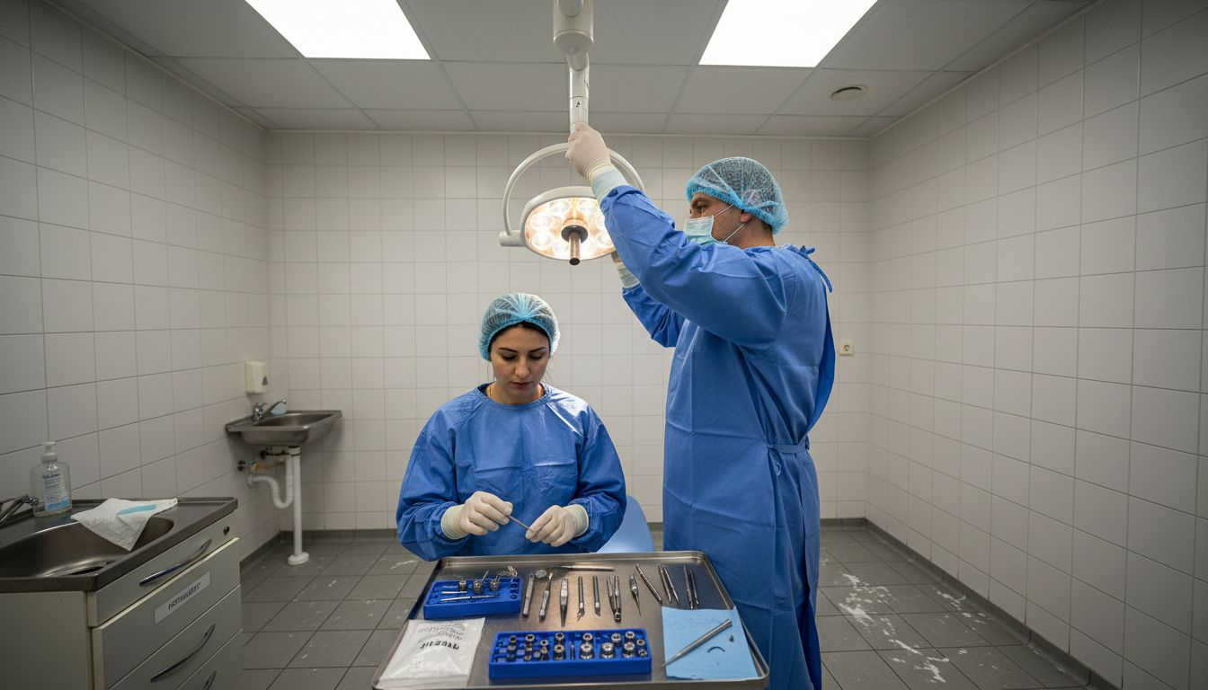 Medic stomatolog pregătește intervenția pentru inserarea unui implant dentar