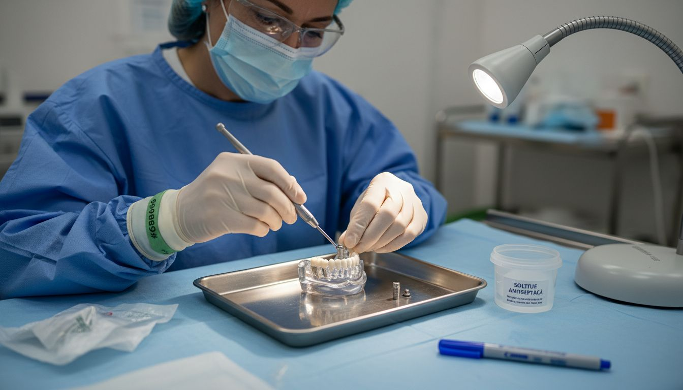 Chirurgul prezintă, pas cu pas, modul în care se realizează o intervenție de inserare a implantului dentar.