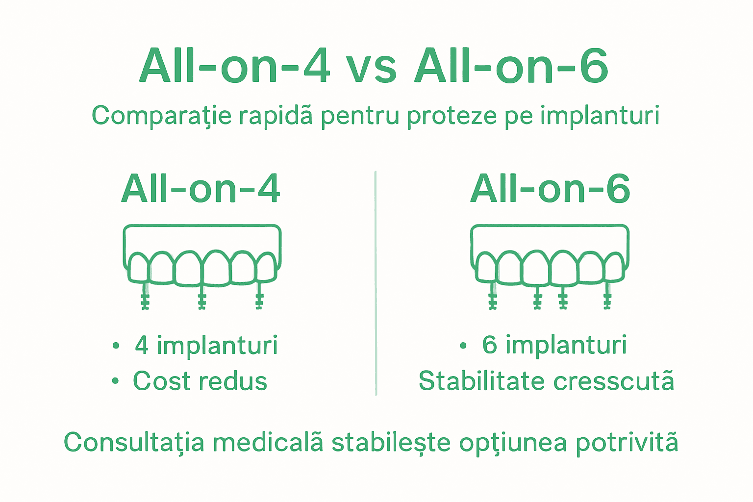 Comparație vizuală între soluțiile All-on-4 și All-on-6