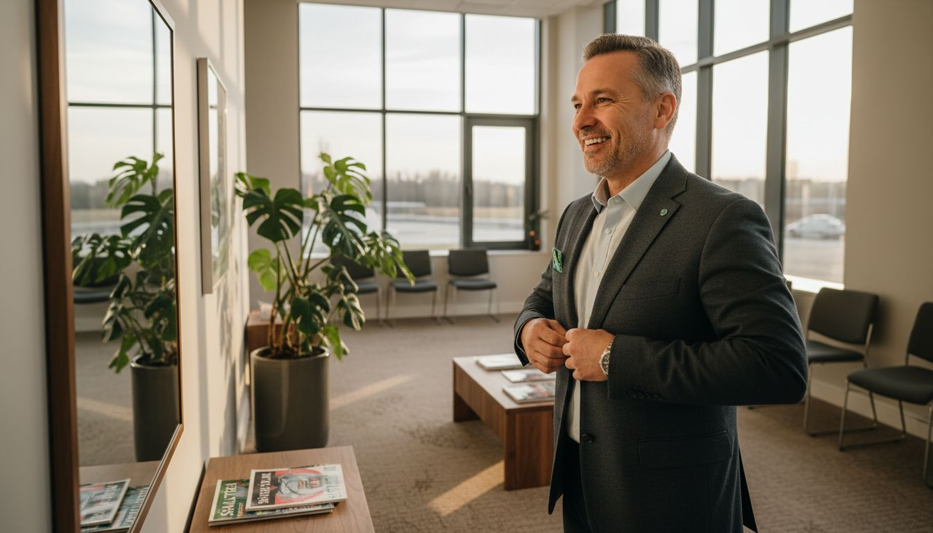 Un pacient fericit își etalează zâmbetul nou după realizarea implantului dentar.