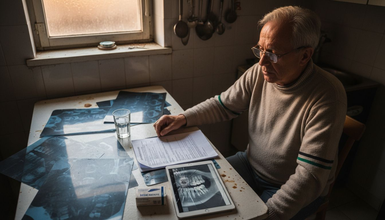 O persoană care își pune în ordine dosarele medicale acasă