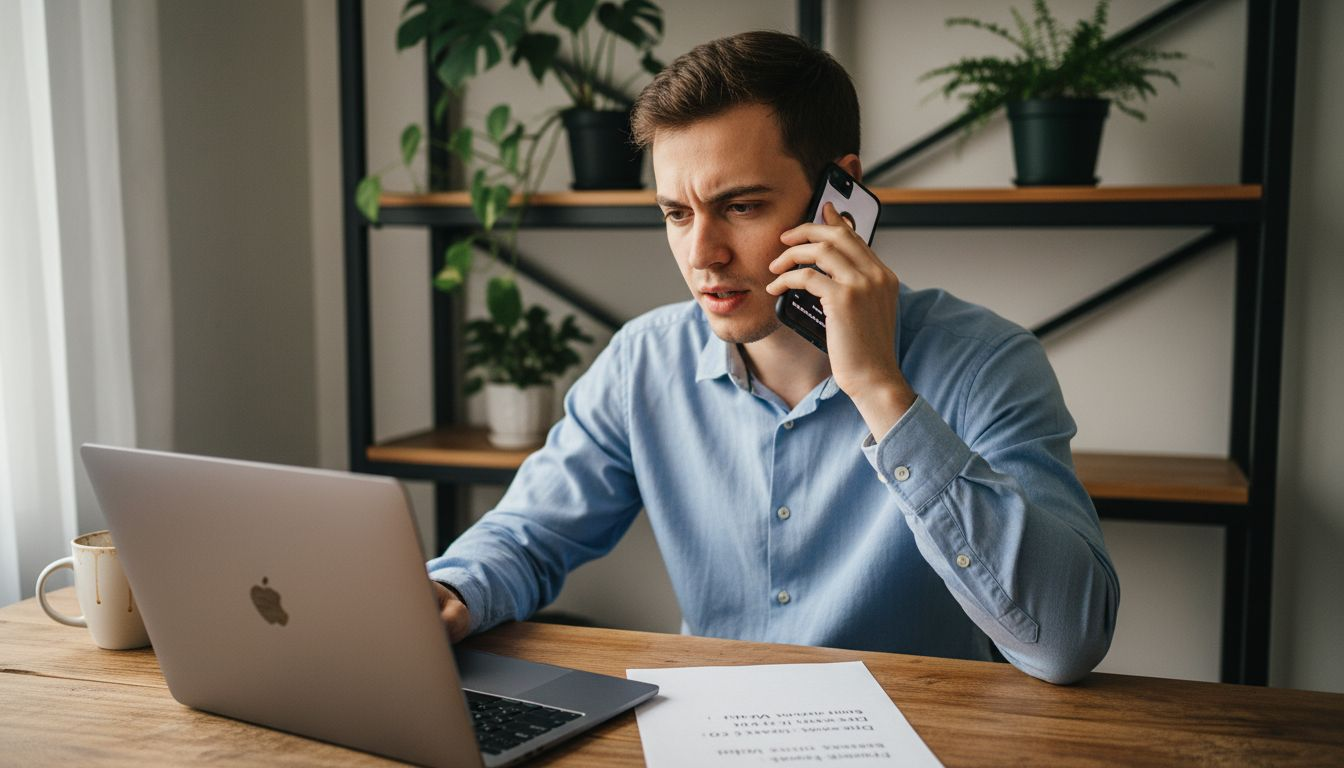 Un bărbat sună pentru a face o programare la dentist, beneficiind de consultație gratuită.