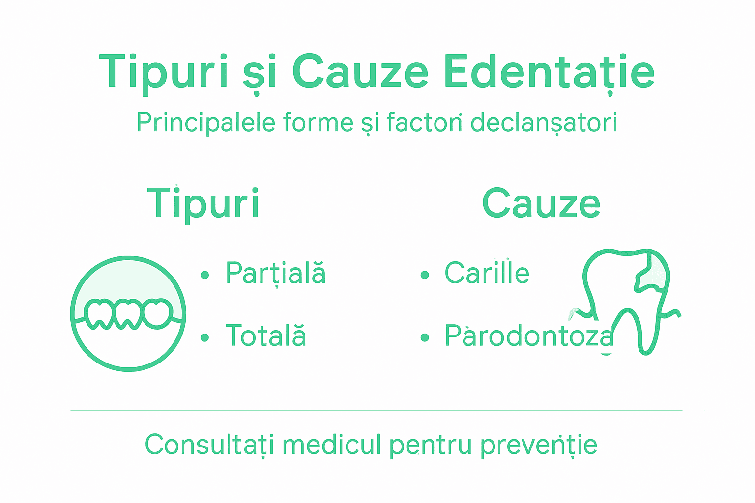 Infografic: principalele tipuri de edentație și factorii care duc la pierderea dinților