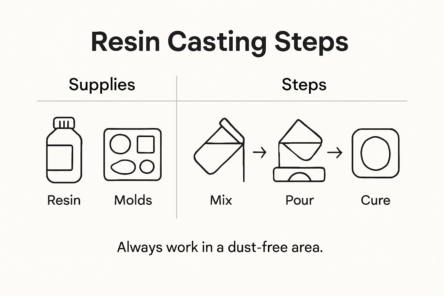 Infographic with resin casting workflow steps