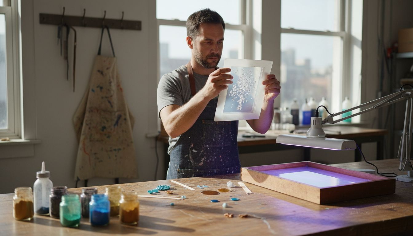 Artisan examining mold in resin studio