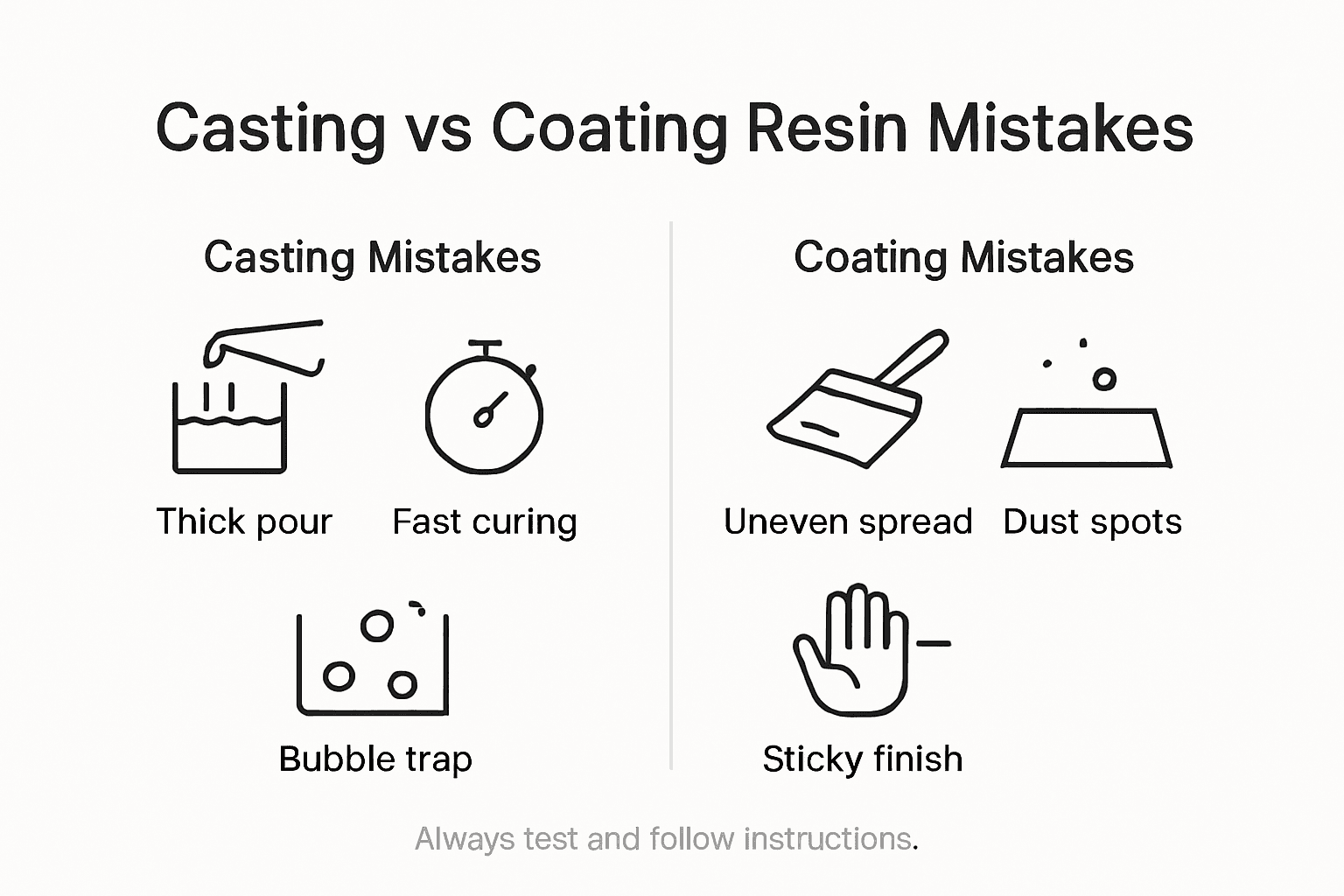 Infographic showing resin mistakes and prevention