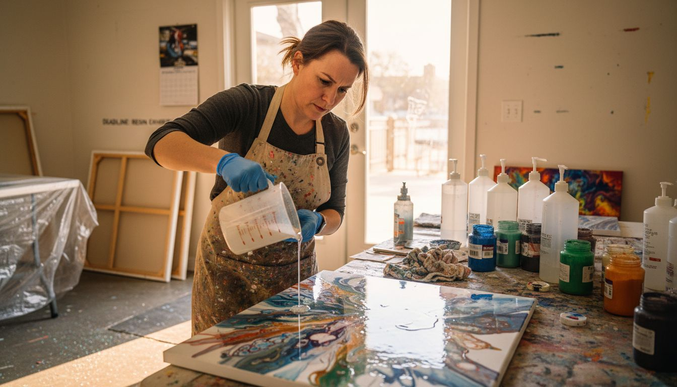 Artist prepares resin in sunlit studio