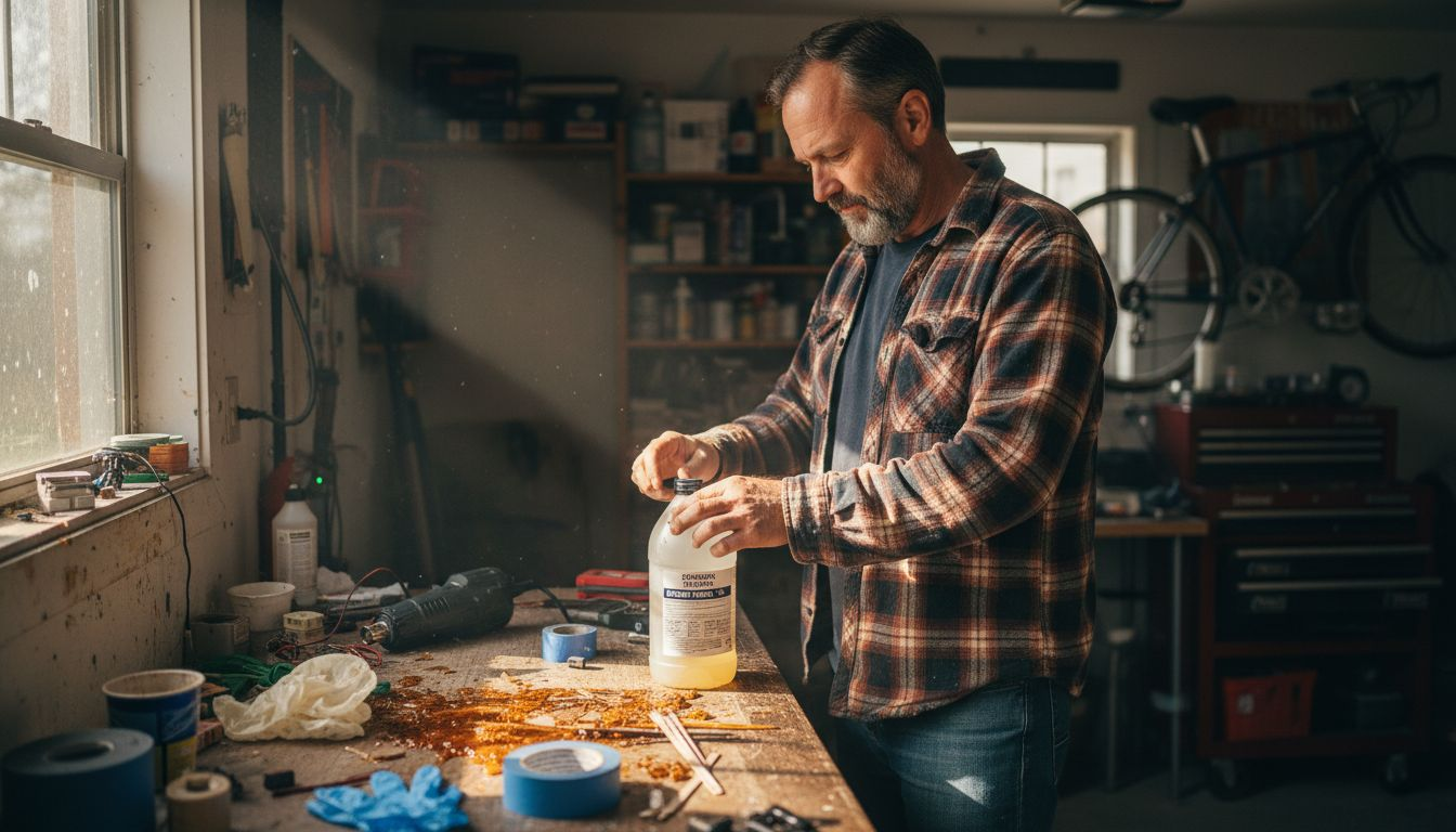 Man preparing epoxy resin workspace