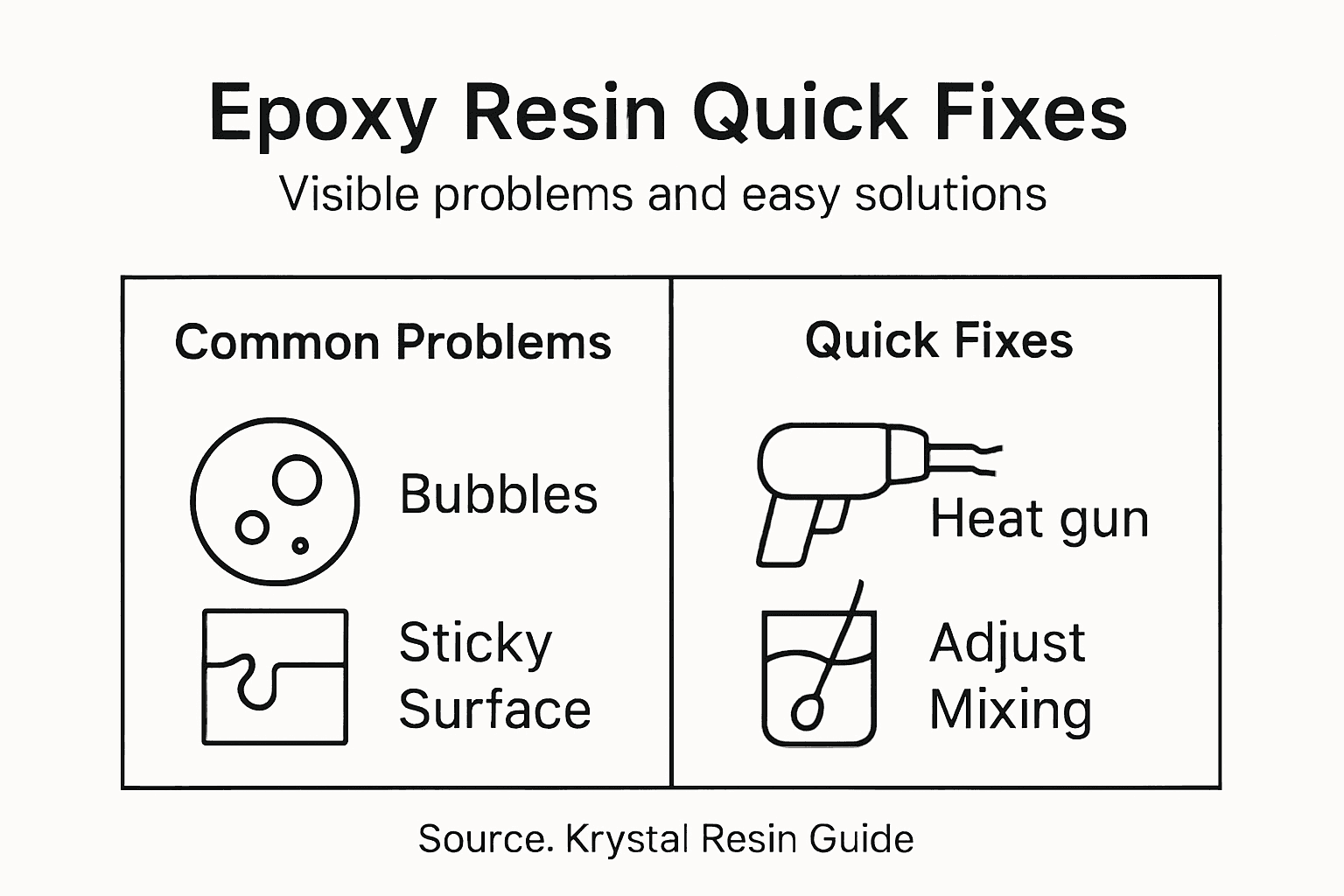Infographic showing resin problems and fixes