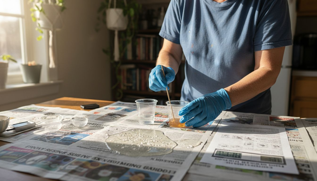 Epoxy resin curing in home crafting setup