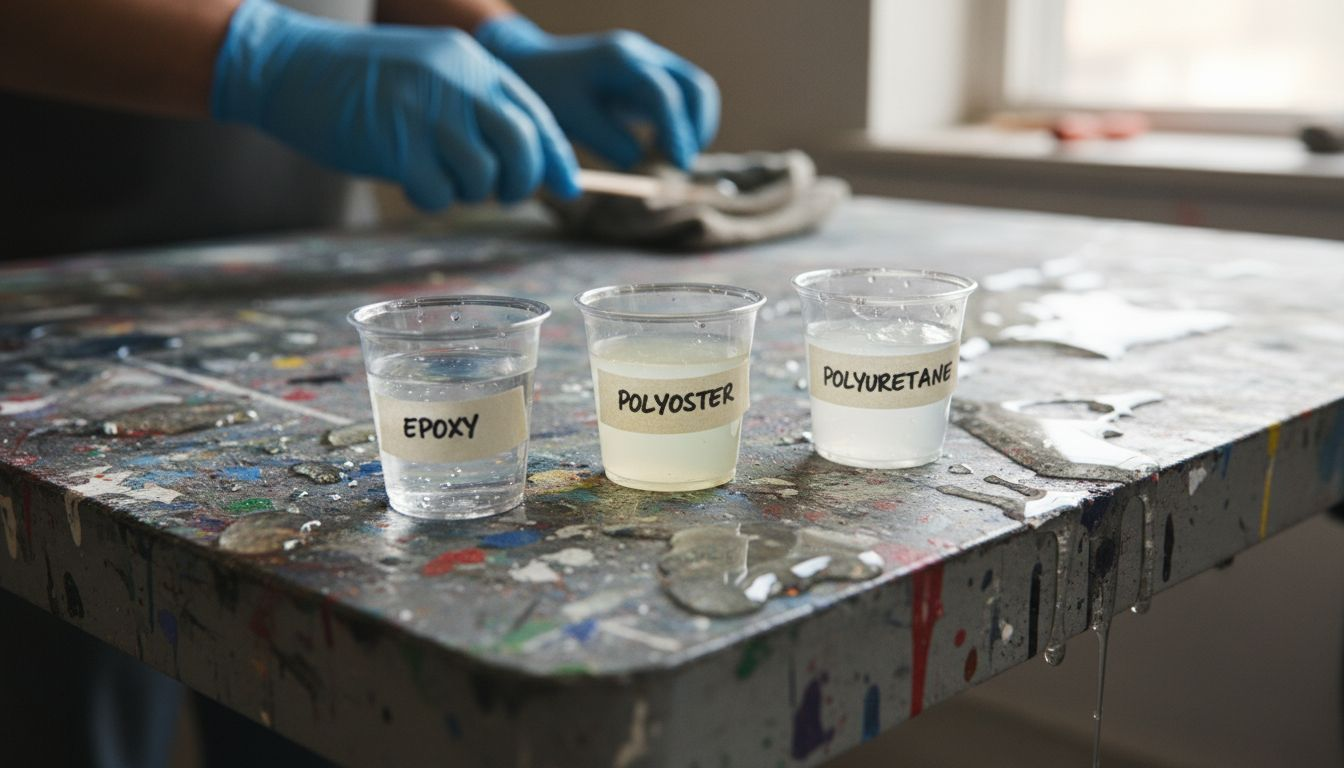 Three cups comparing craft resins