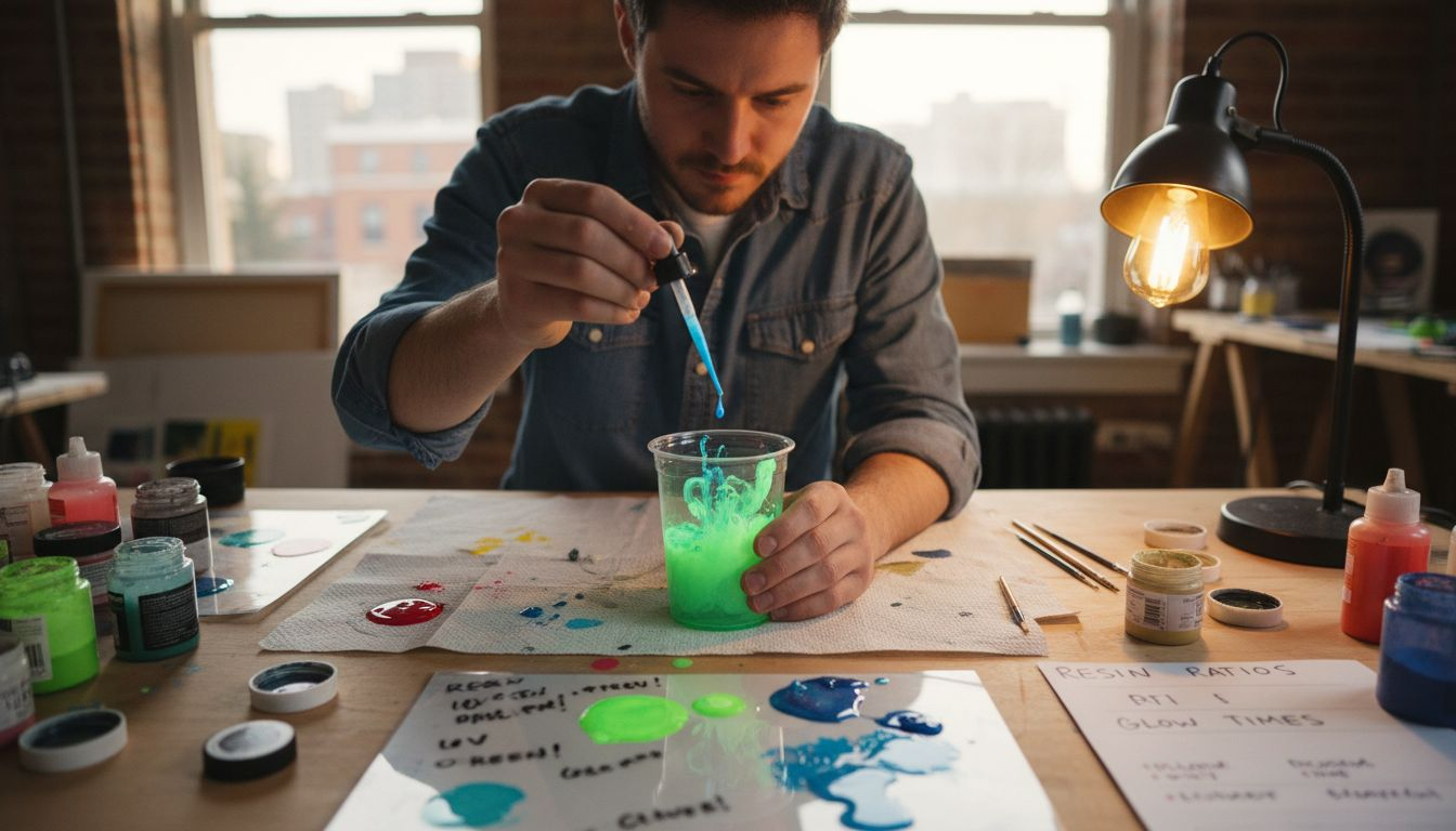 Artist mixing vibrant resin colorants