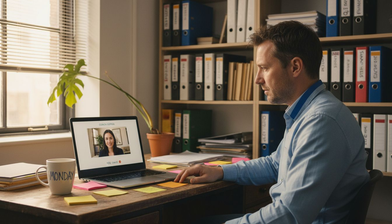 Manager in virtual business coaching session