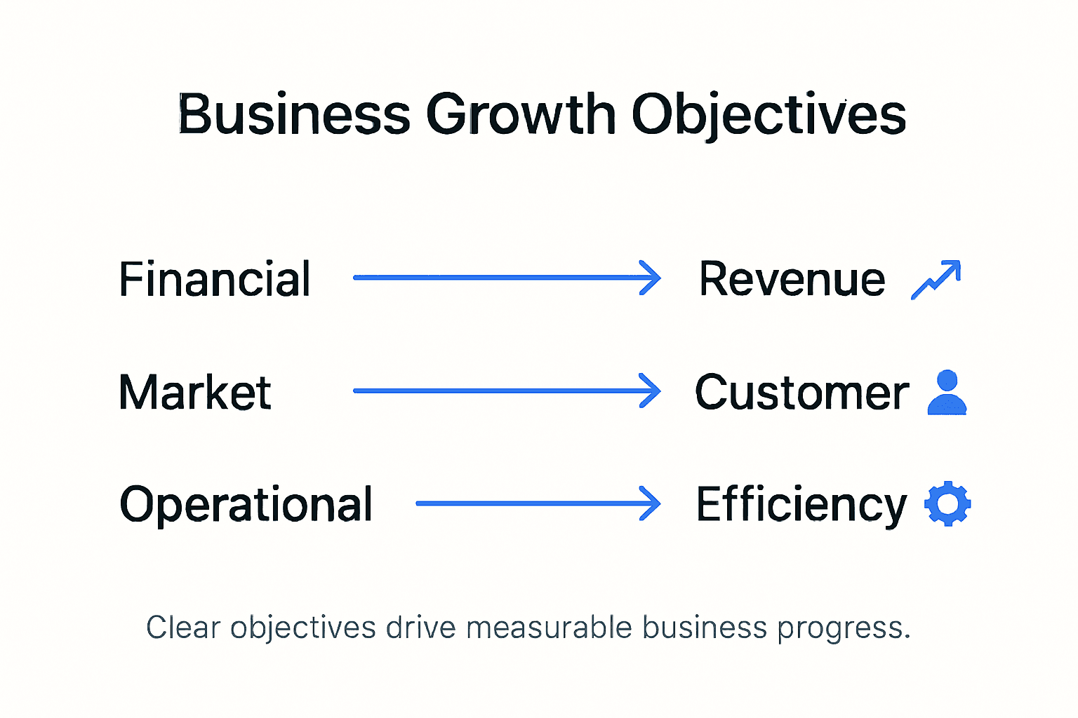 Infographic showing business growth objectives categories and impacts