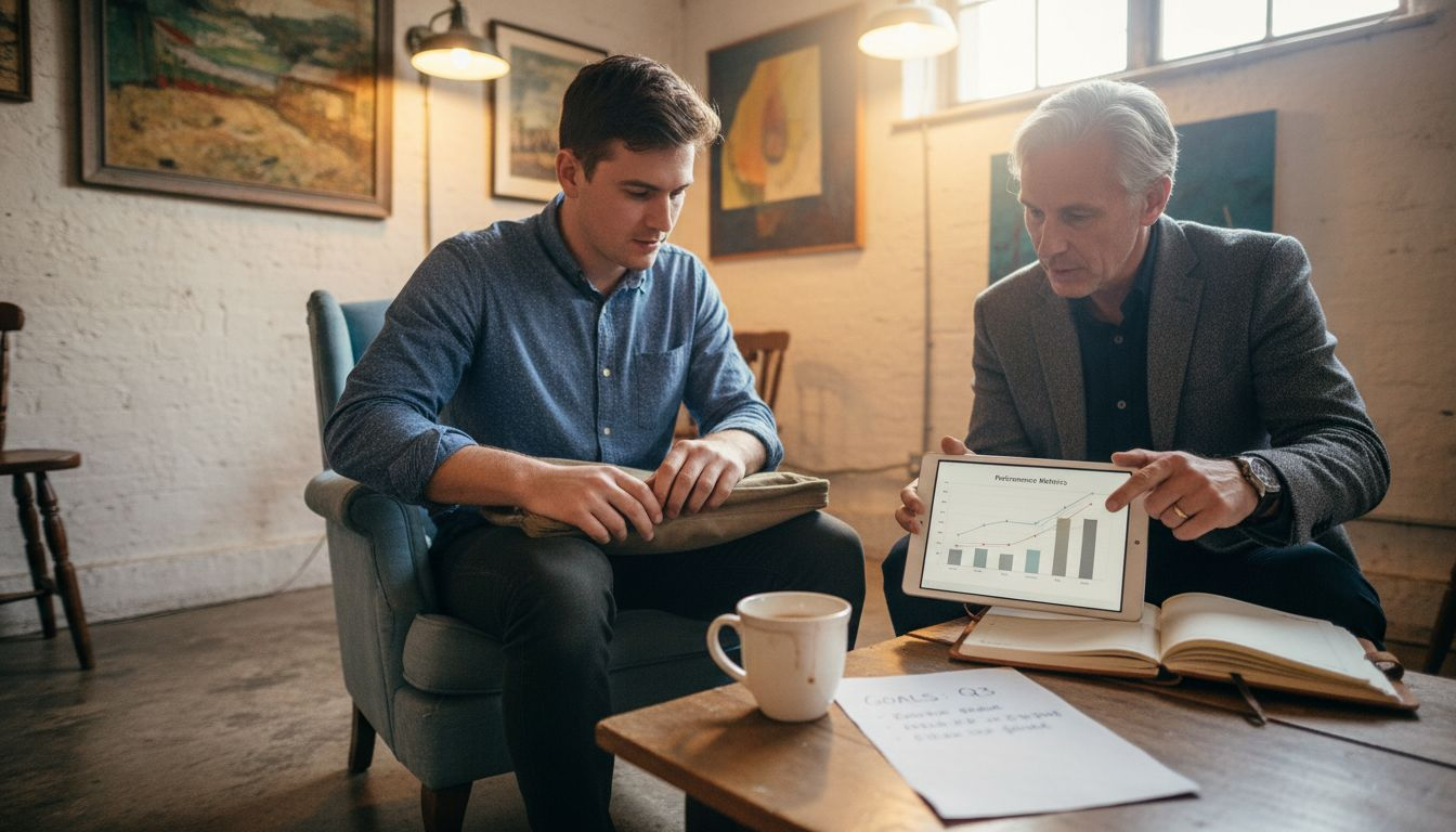 Business coaching meeting in shared workspace