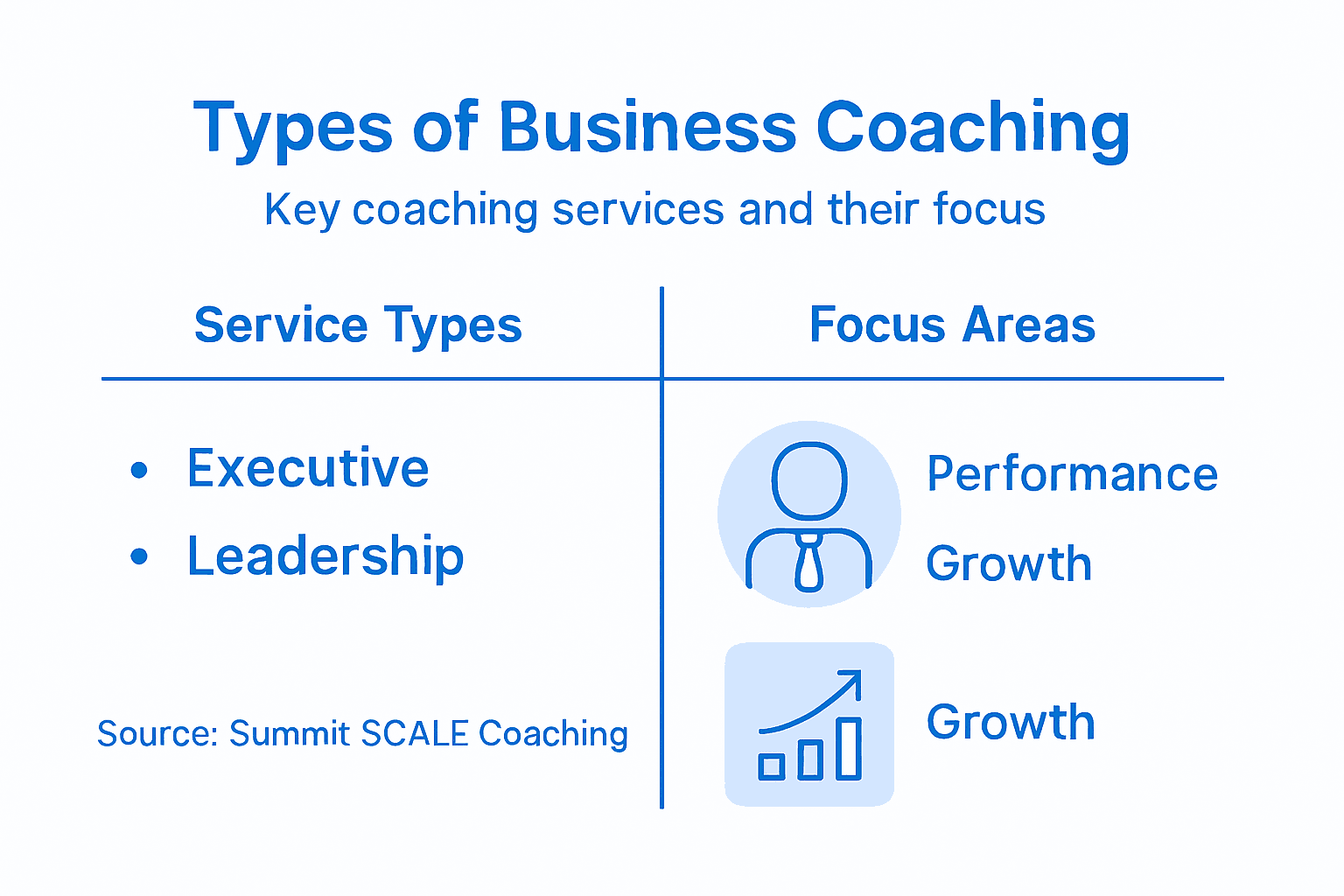 Infographic shows main business coaching service types