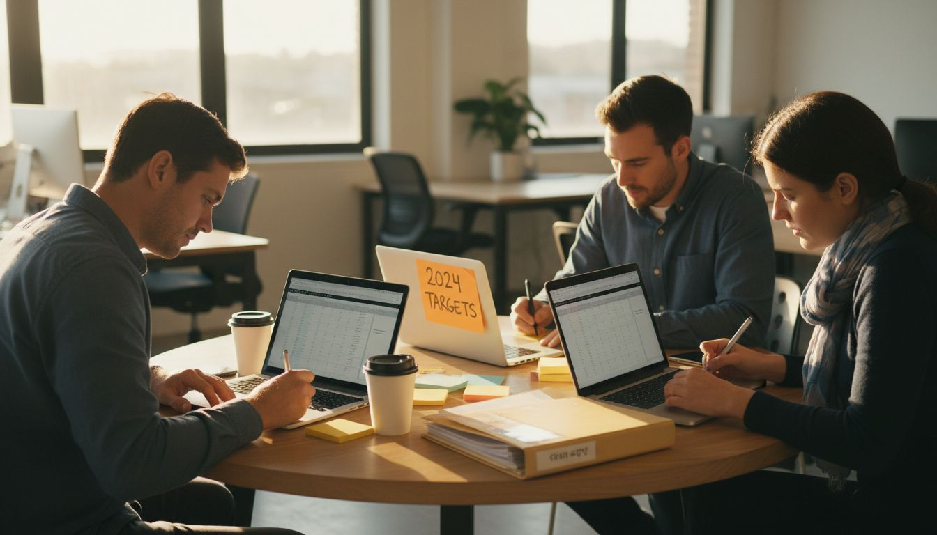 Team setting business growth objectives together