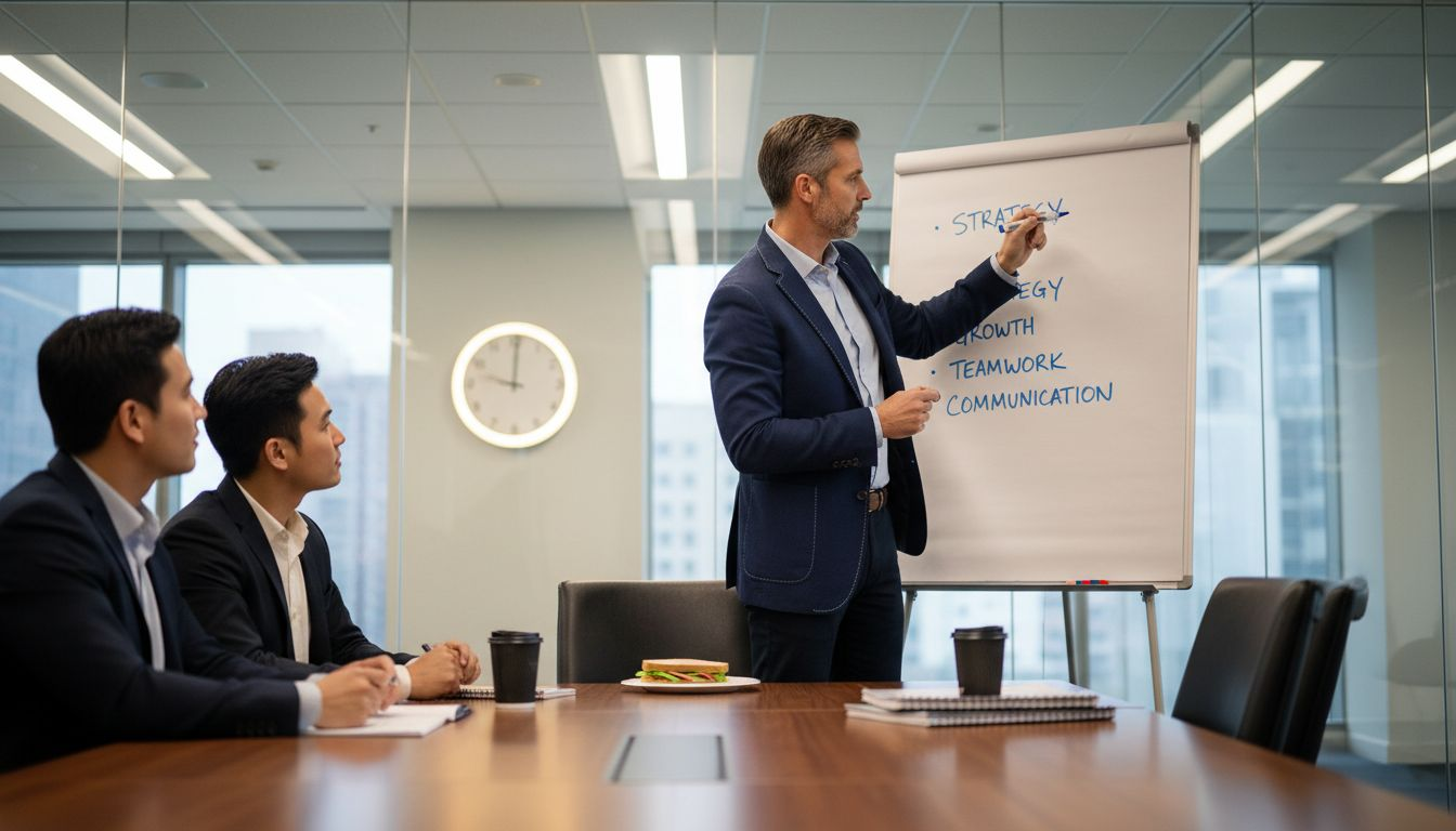 Executive coach guiding leadership development session