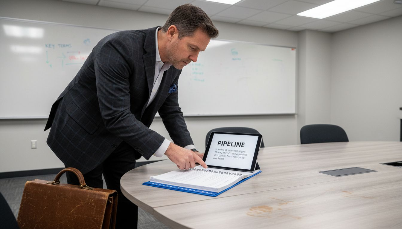 Manager referencing glossary in meeting room