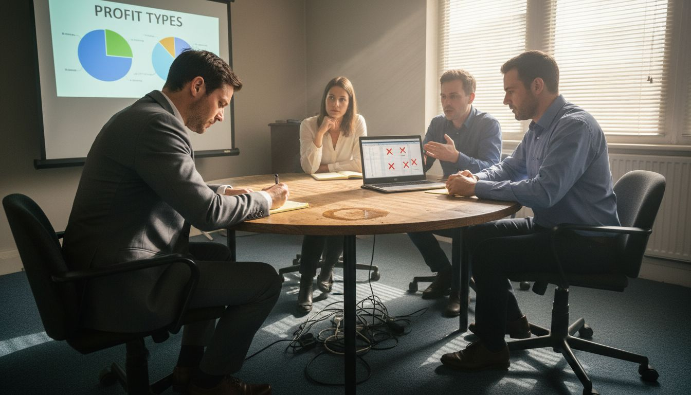 Team discussing types of business profit