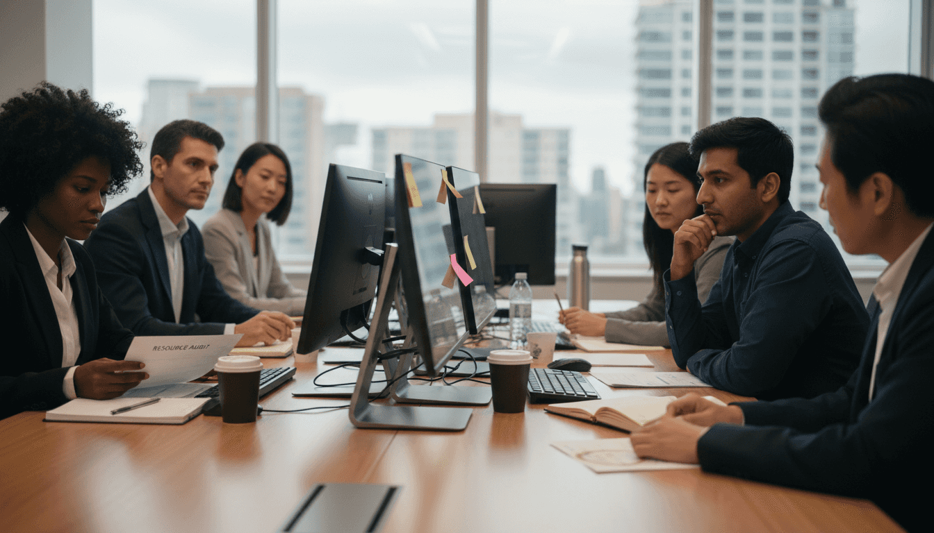 Leadership team assessing business resources