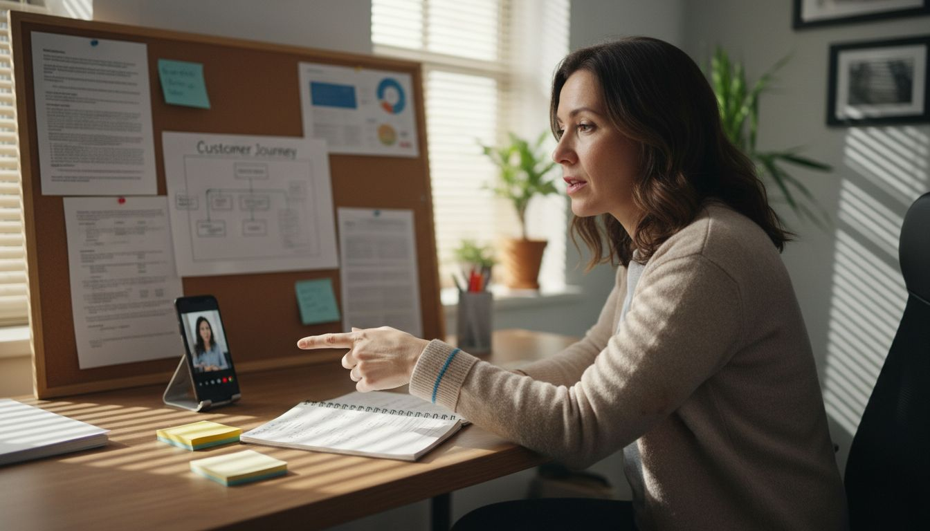 Customer manager discussing experience at desk
