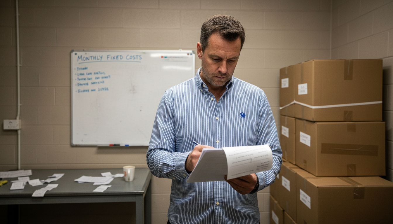 Manager reviewing invoices in stockroom setting