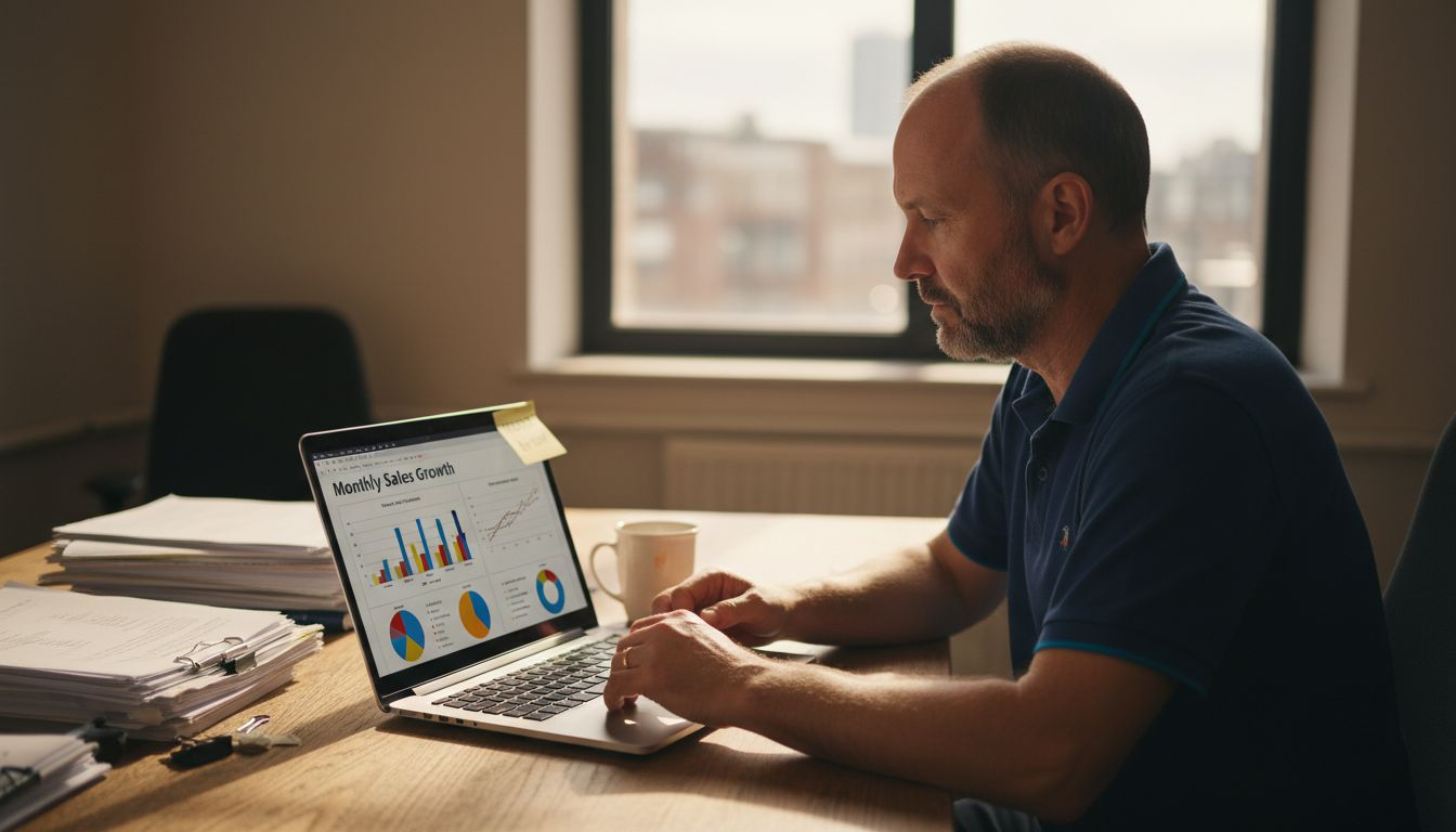 Manager reviewing sales growth dashboard