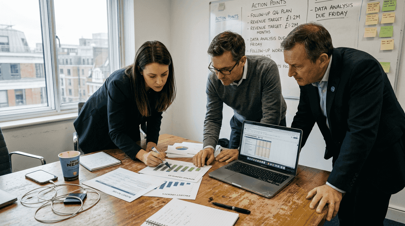 Team reviewing business performance results