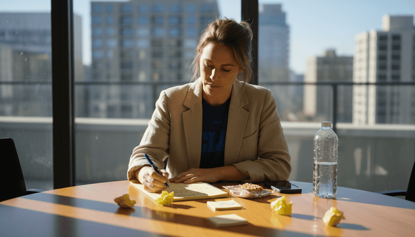 Business owner planning strategy alone