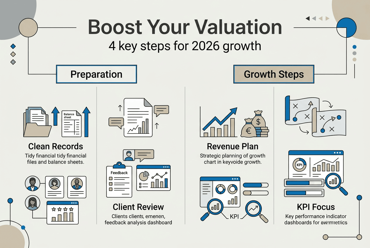 Infographic summarizing 4 business valuation steps