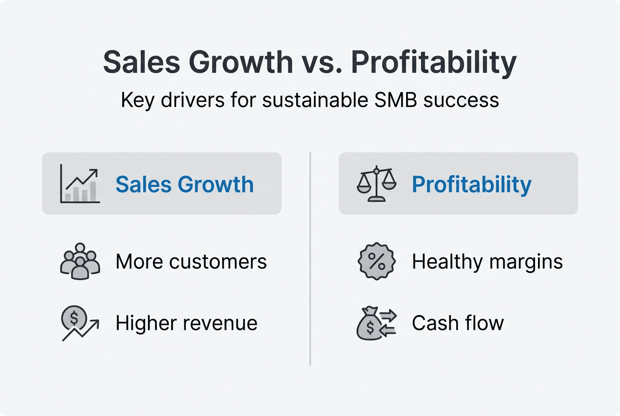 Infographic balancing sales growth and profitability