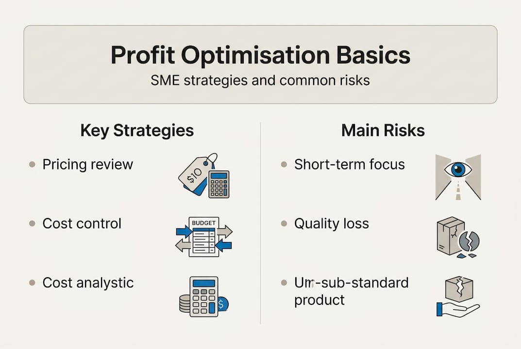 Infographic showing profit optimisation strategies and risks