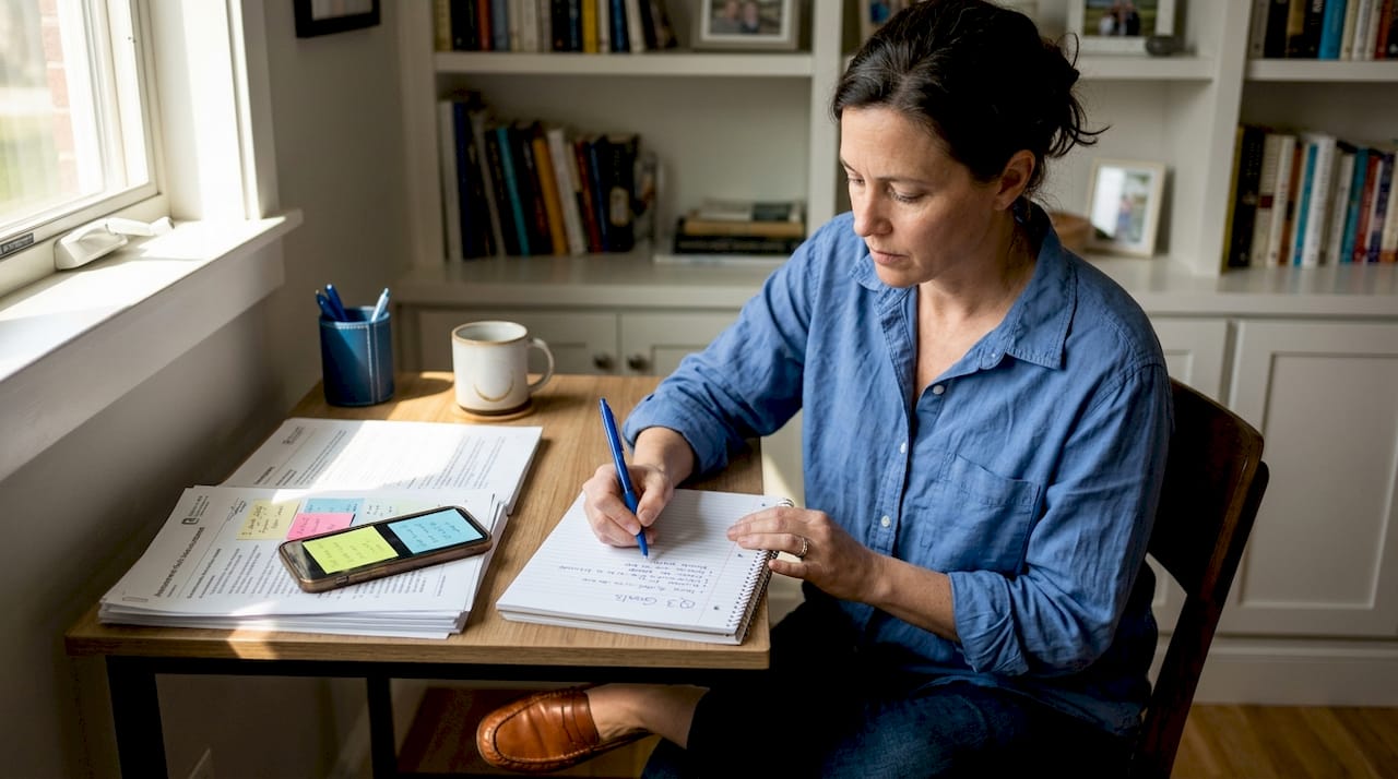 Leader planning coaching workflow at home