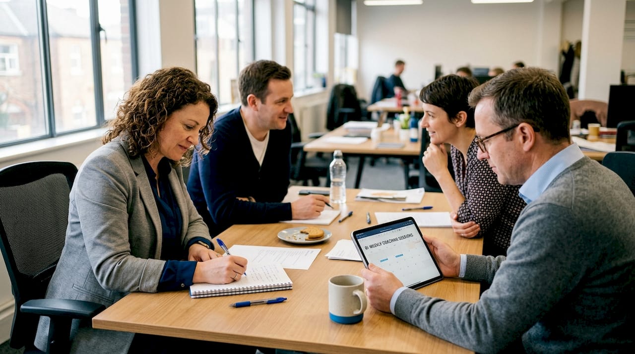 Leadership team sharing coaching session