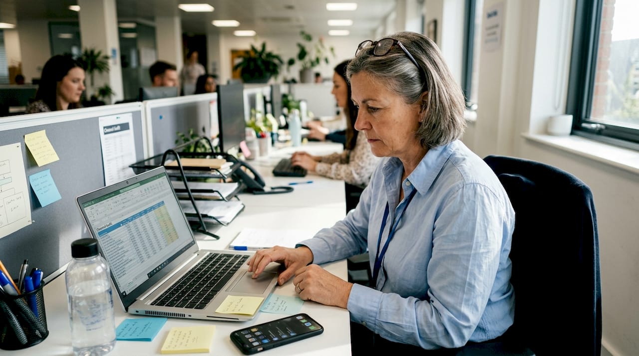Manager reviewing sales channels at desk