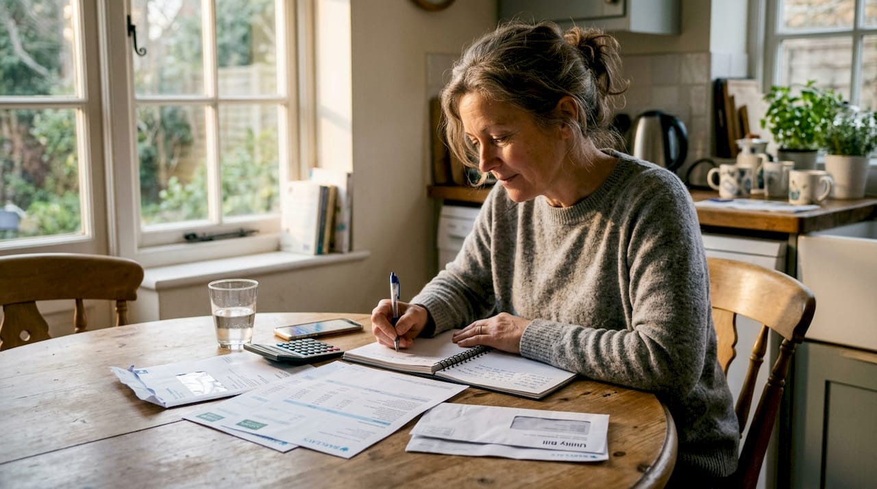 Small business owner reviewing bank statements